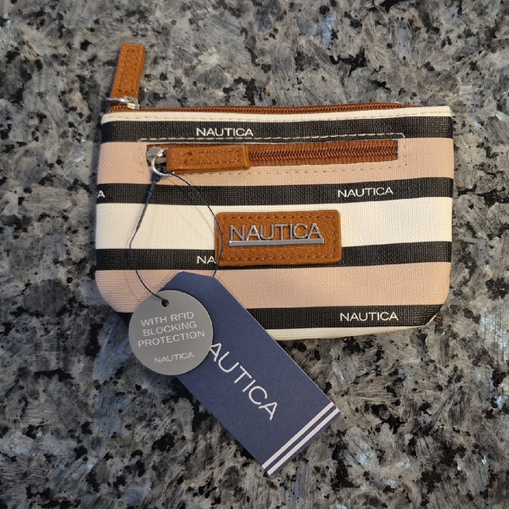 Nautica Tan and Black Striped Card Holder RFID Protected